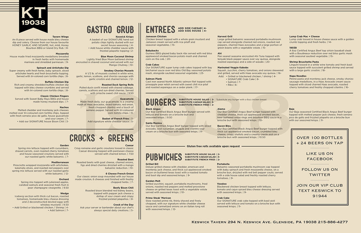 Layout Tavern menu