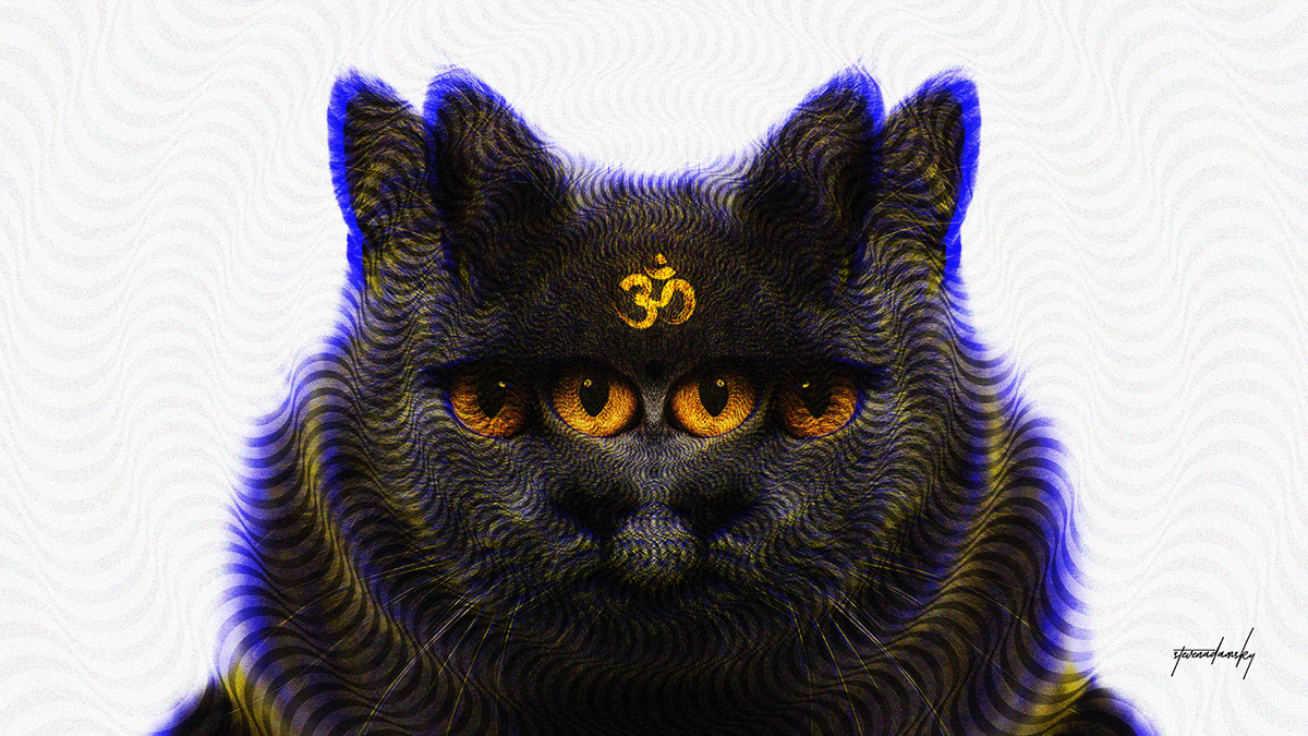 artwork psychedelic art trippy poster Cat Digital Art  Om