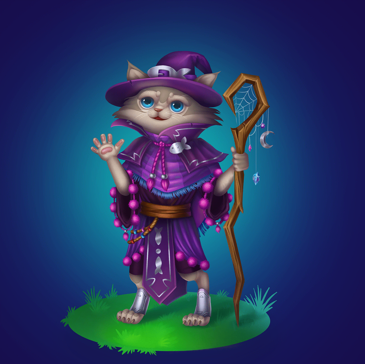 Digital Art  2D art Character design  concept art fantasy Cat magician wizard Character Game Art