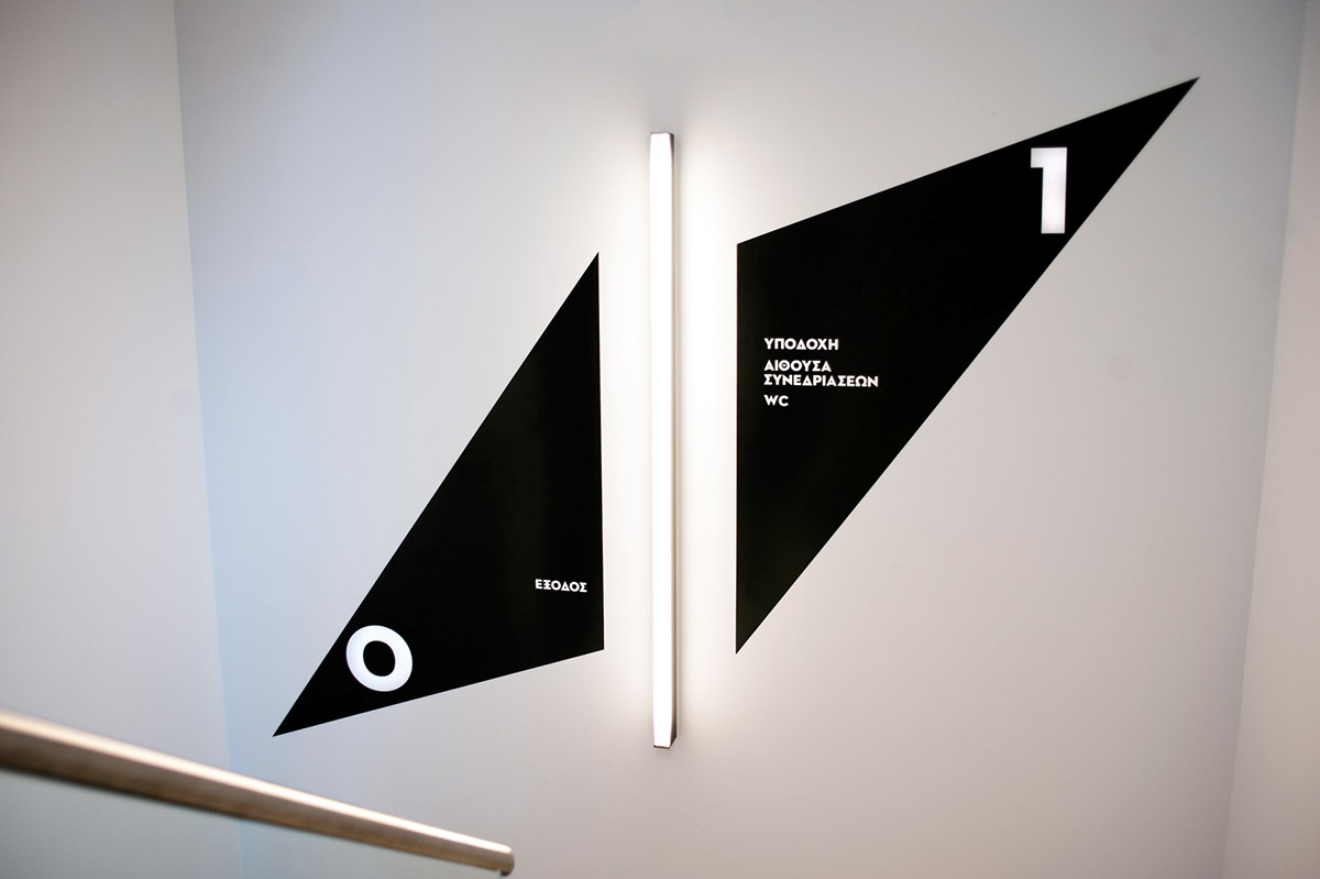 corporate trade company layers Triangles overlap network Signage Interior Staircase PLEXIGLAS