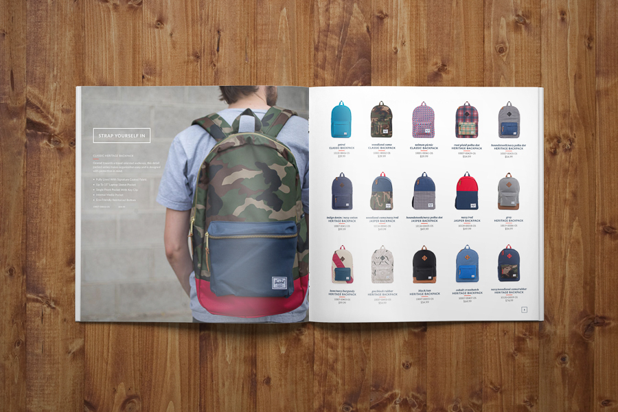 Ecommerce shop flat clean backpack Travel brand assets brand guidelines visual design catalog brand experience