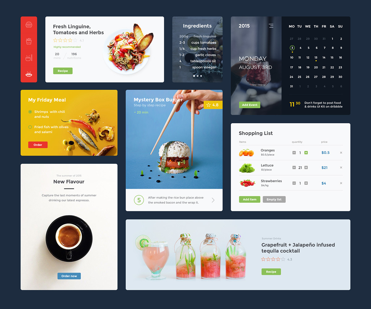 Food  drink UI kit ux template design Webdesign freebie psd download free sketch