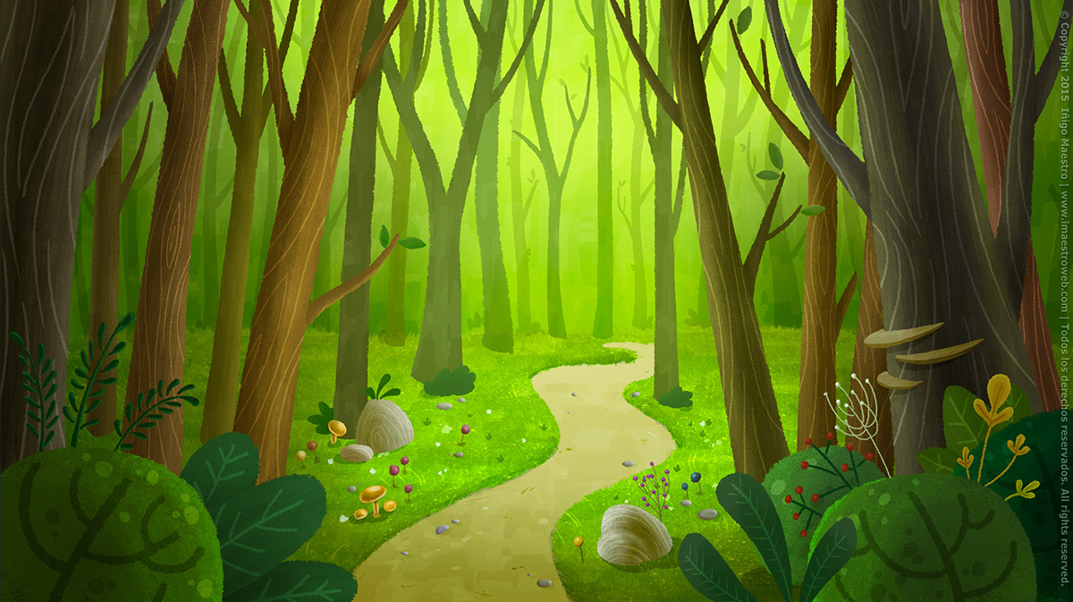 background house woods forest trunks trees school Chalkboard Red Ridding Hood tale swing Tree  grass path set