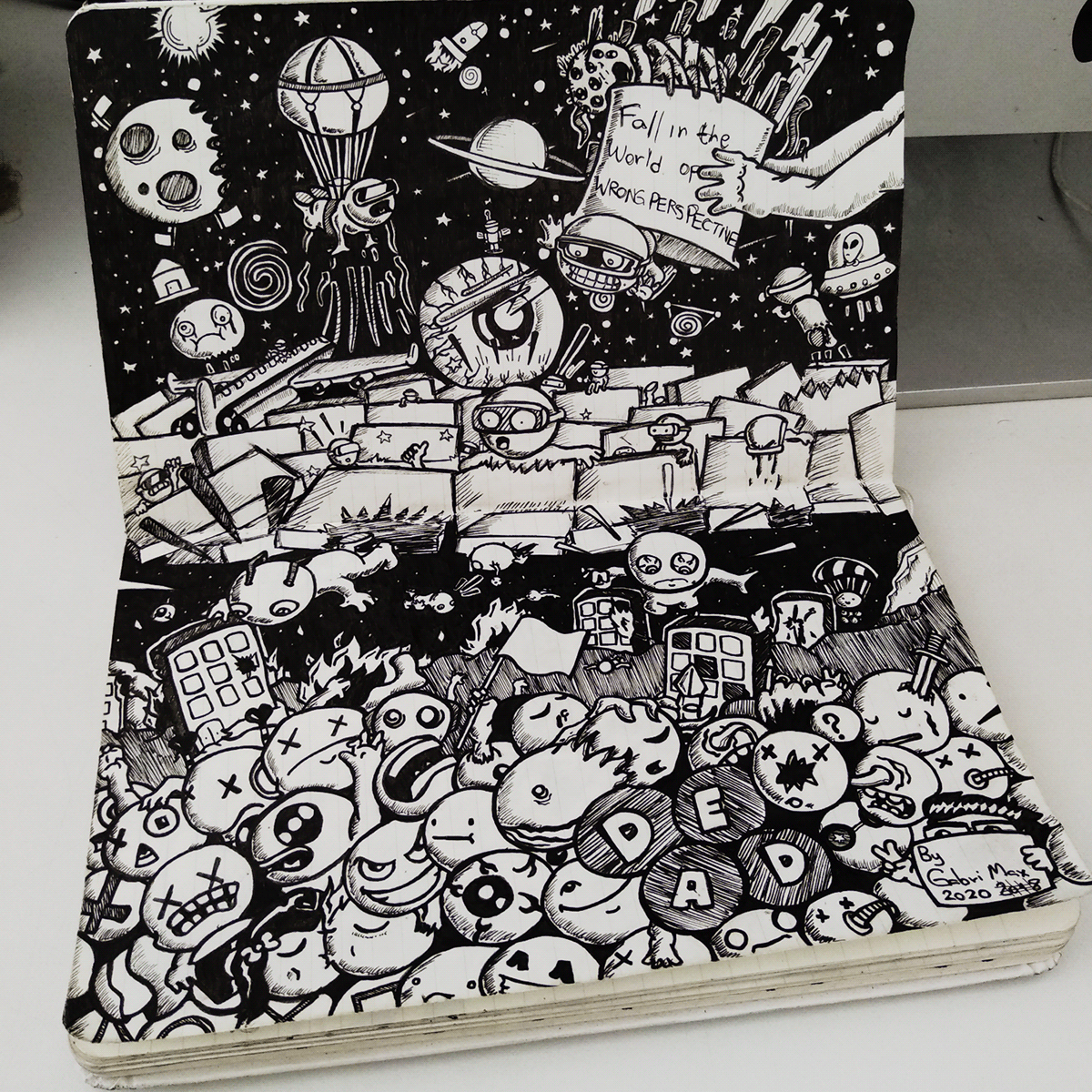 apocalypse blackandwhite cartoon dimension doodle gore ILLUSTRATION  ink Space  traditionalart