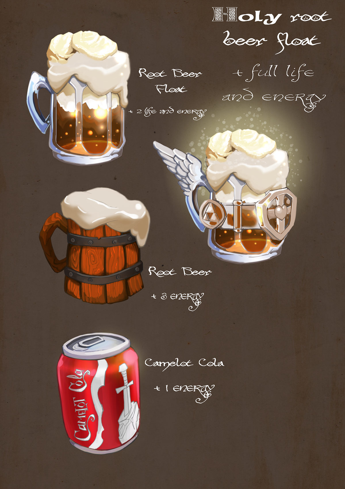 Icon UI items game design art Sword Magic   root beer