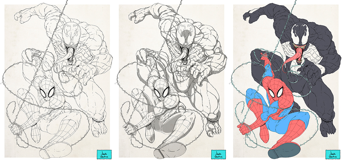 spider-man peter parker eddie brock venom marvel comics Vicente Valentine art poster Fan Art