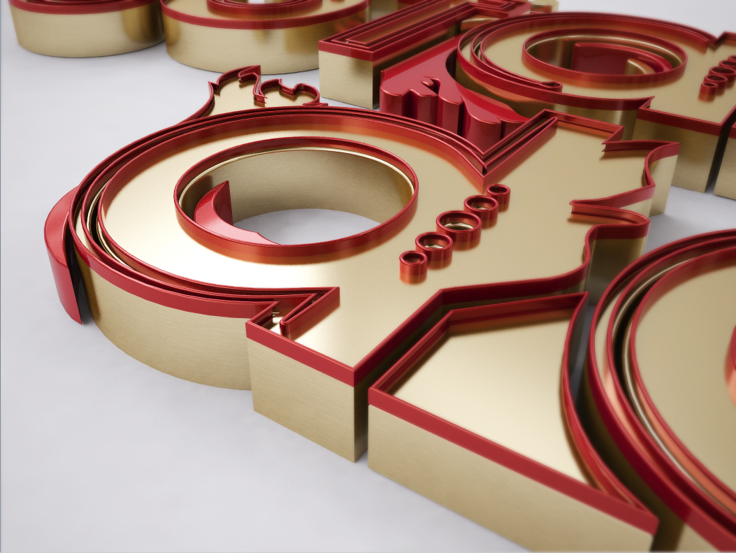 text 3D text 3D typography Swirls gold red