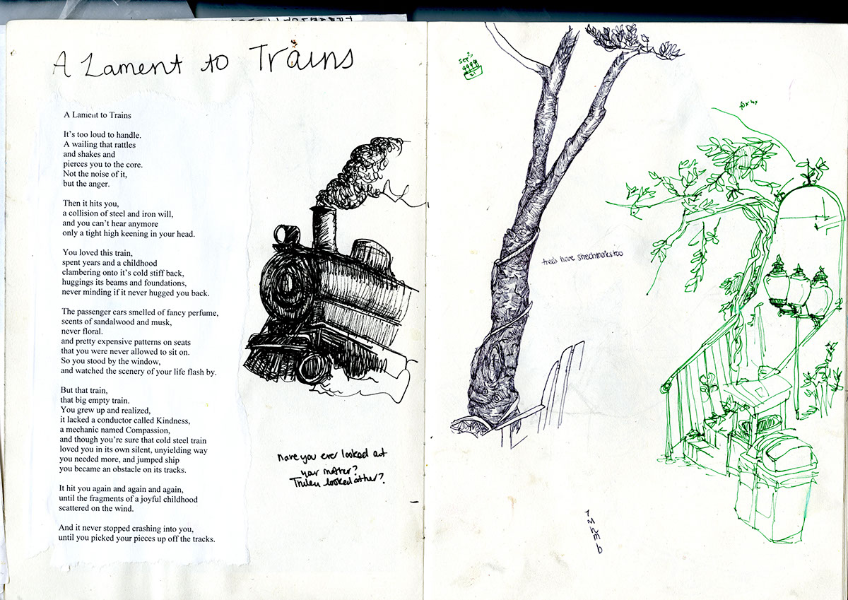 sketchbook sketching graphite ink trees