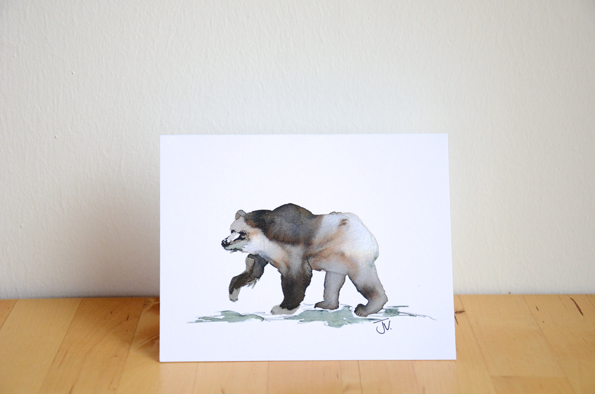 animal watercolour ink greeting cards