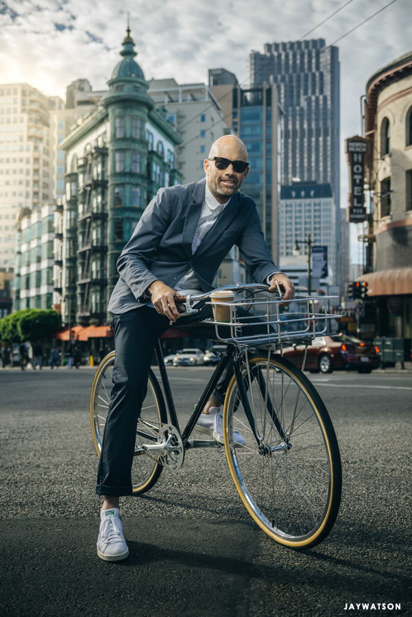 Editorial portrait of cyclist Vaughn in San Francisco, CA