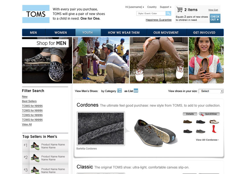 håndtering gårdsplads overskæg TOMS Shoes Website on Behance