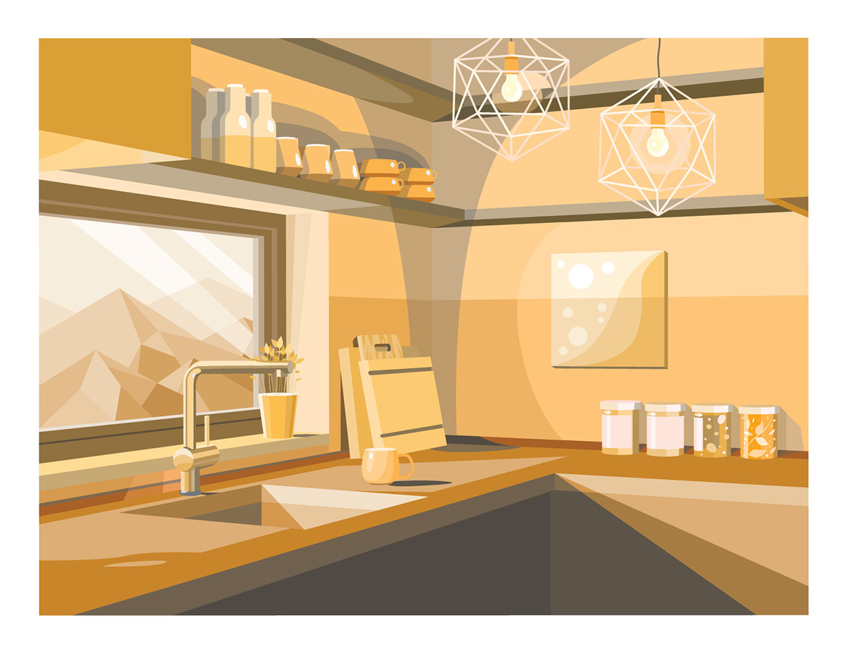 Adobe Portfolio ILLUSTRATION  graphic design  interior design  kitchen color color theory
