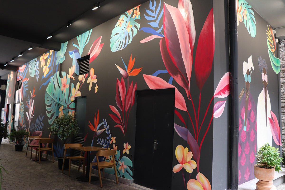 Mural cafe floral Graffiti plants Nature wall Cafeart art mosntera