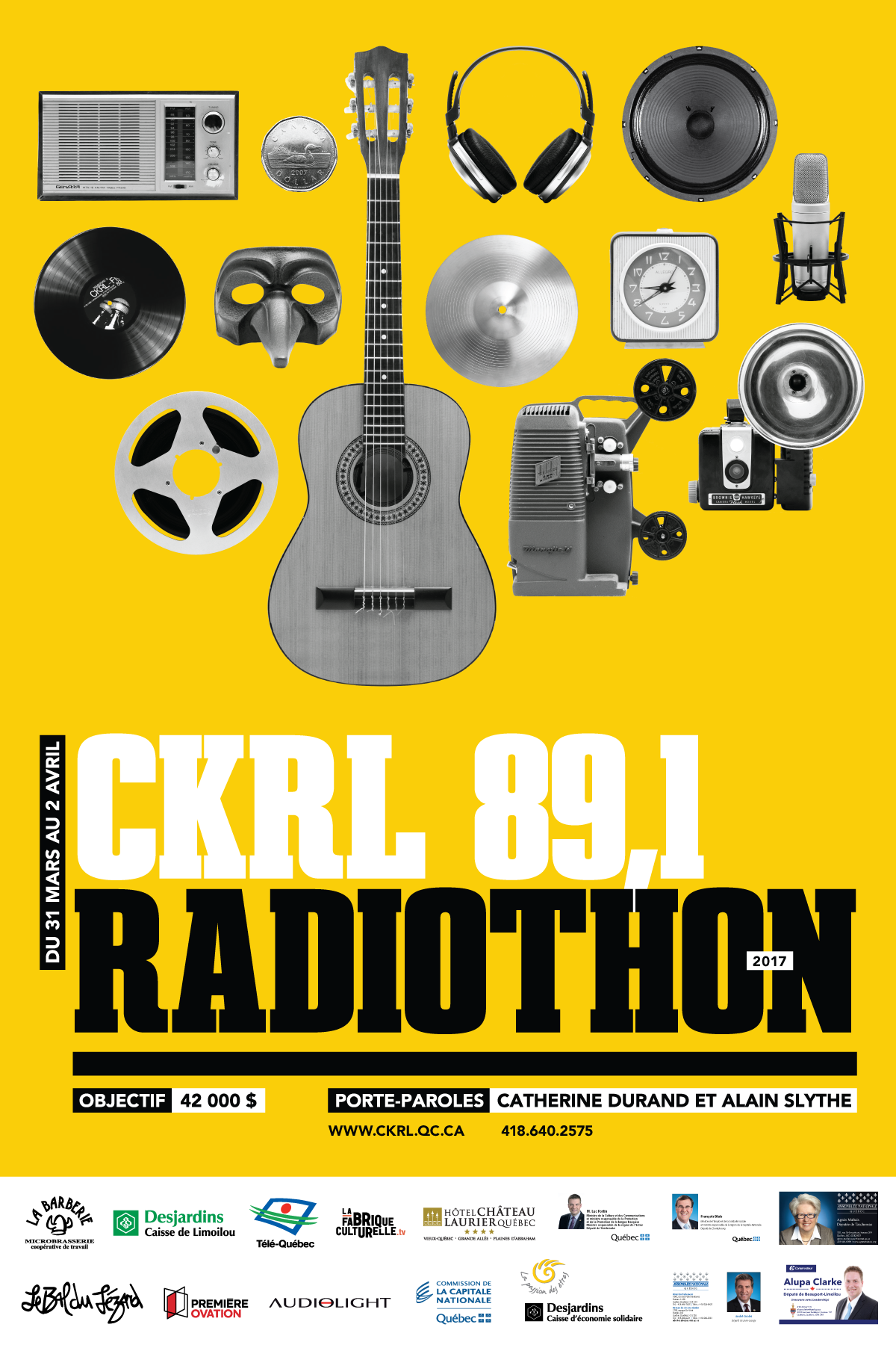 poster graphic design  CKRL Radio Quebec yellow vintage
