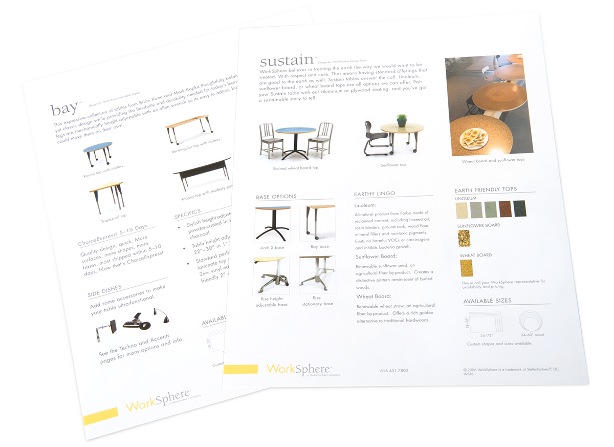 sales product sheets furniture slip sheets flyers product specifications tradeshow neocon