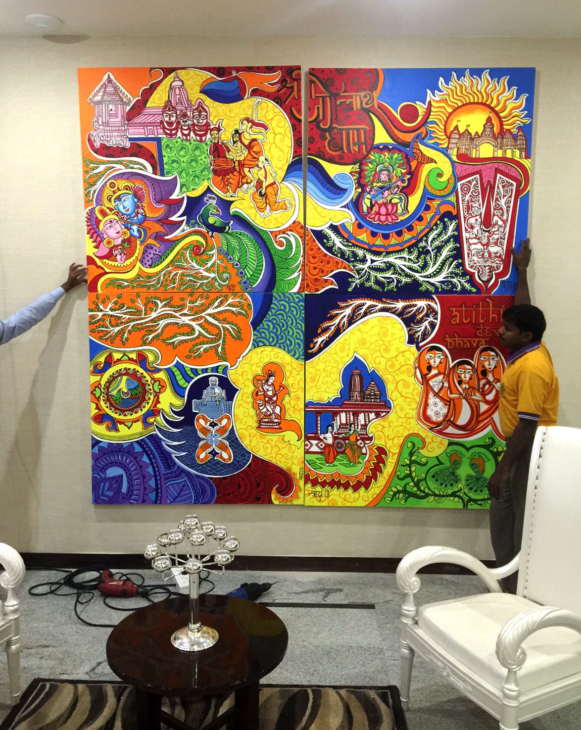madhubani Odisha culture hotel decore art canvas paint handwork temple DANCE   Food  Colourful 