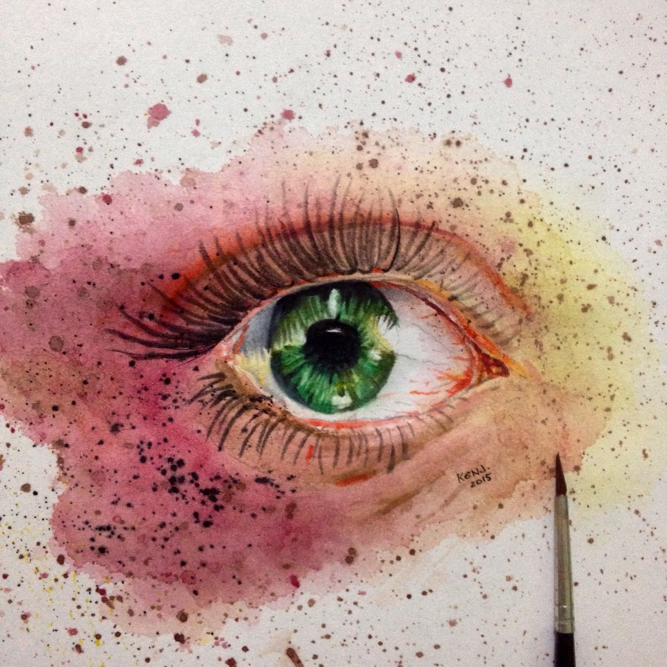 watercolor look apple color vibrant coloring artsy Project artist green orange red yellow eye eyes see wallpaper commission