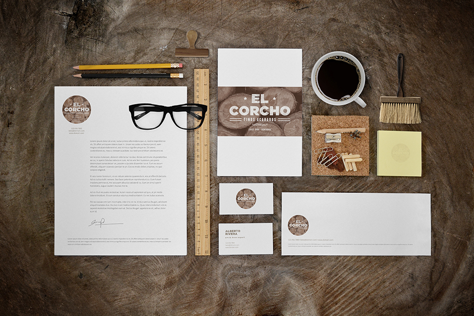 El corcho identity mockups mock-up presentation showcase artisian wood