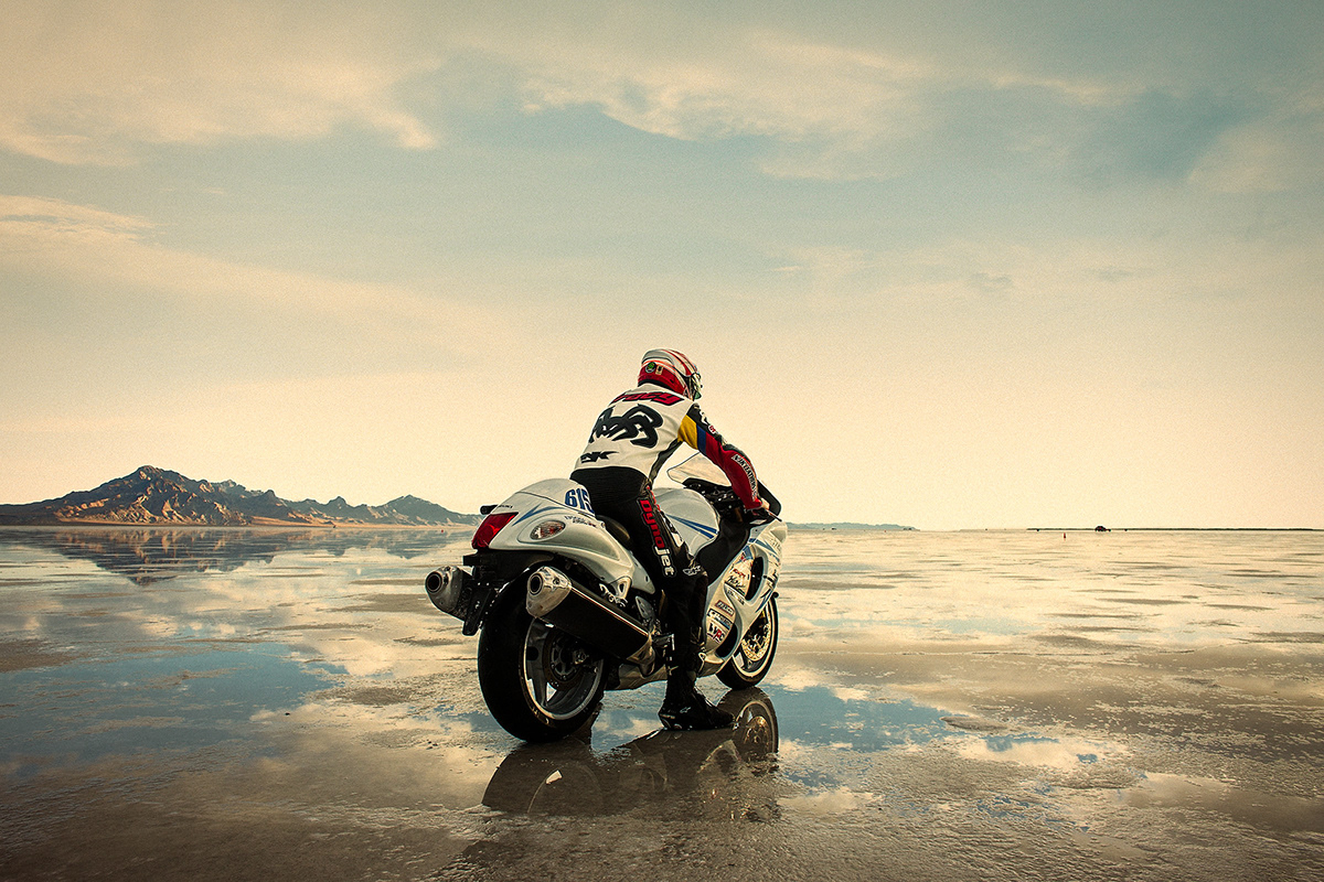 motorcycle Racing Bonneville Salt Flats salt flats  reflection Landscape