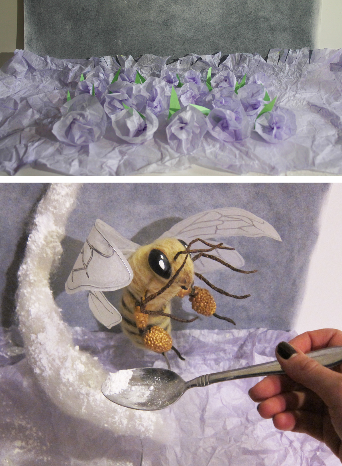 felt 3D illustration bee pesticides field Pollen sculpey