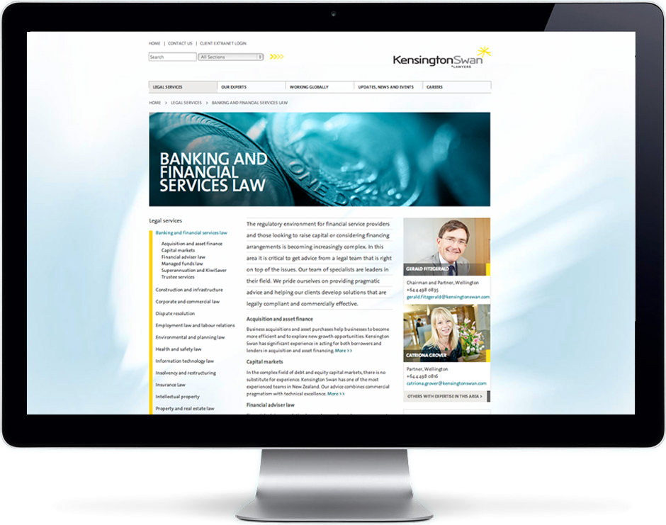 Website  design  art direction  auckland  wellington  kensington swan  professional services  corporate  business  lawyers