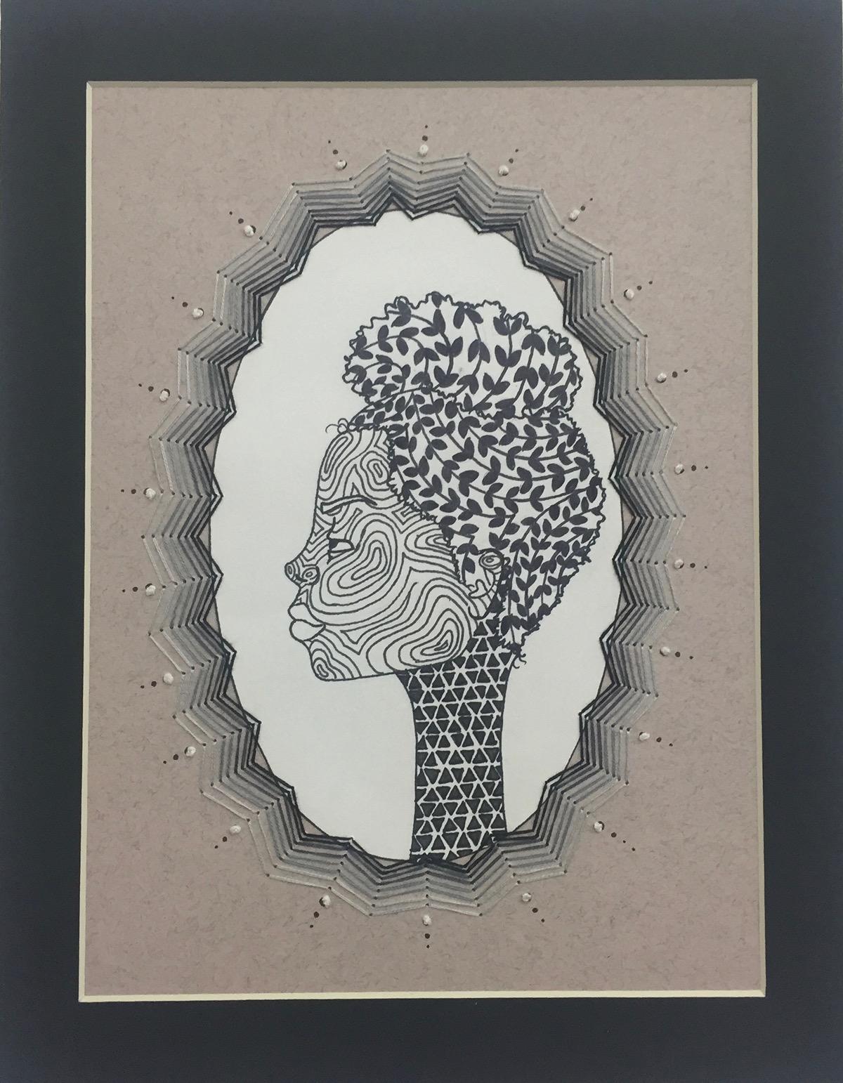 afro-futurism mixed media femininity black Embroidery ink