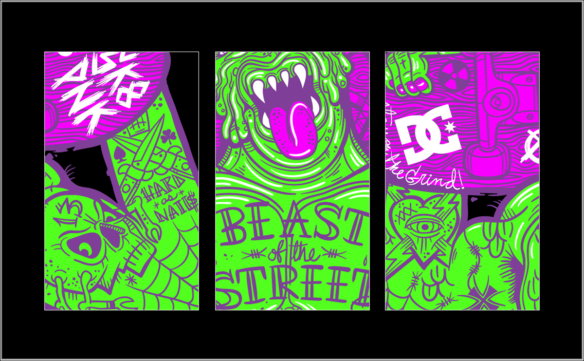 Adobe Portfolio dc shoes screen tee demon monster skull Audio beatbox Urban skate skateboard streetwear rock punk Brains Wires