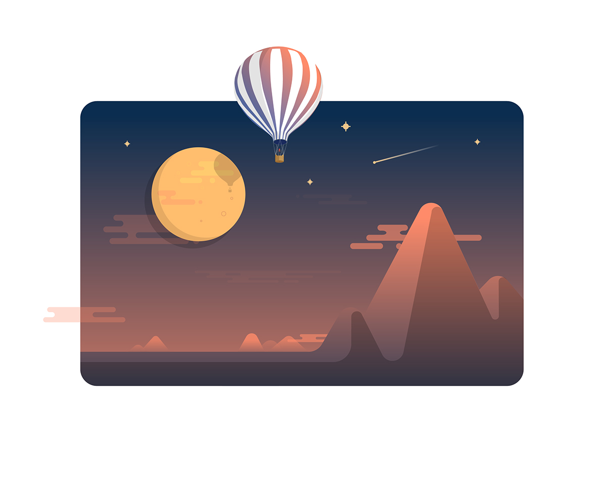 hot air balloon mountain desert moon sunset