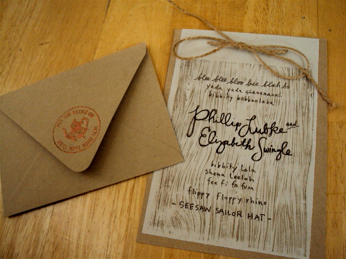 rustic invite Invitation wood wood grain TWINE lubke vellum Kraft paper bag antique kettle copper backwoods