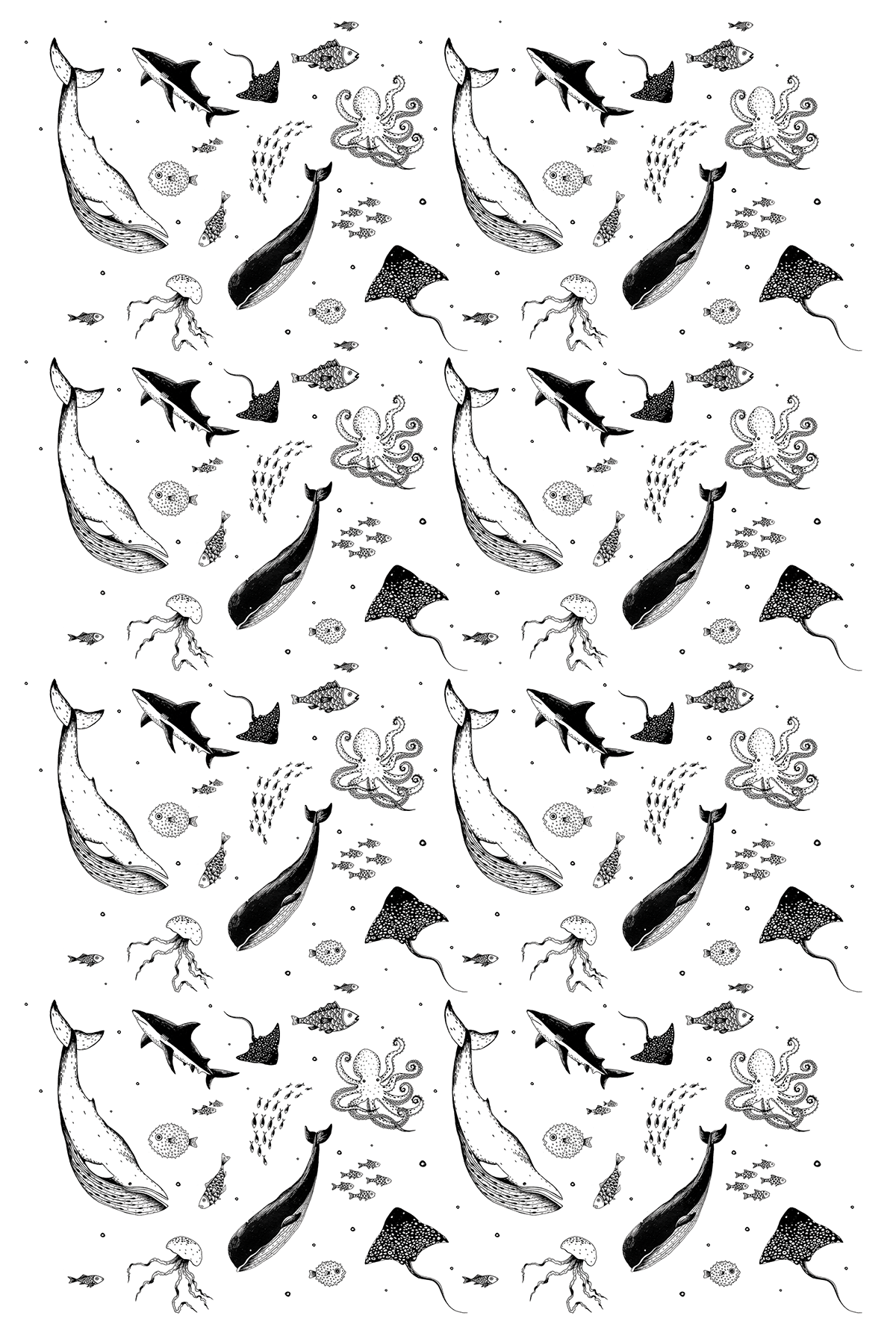 pattern patron tintachina draw animals blue ballena pulpo mantarraya