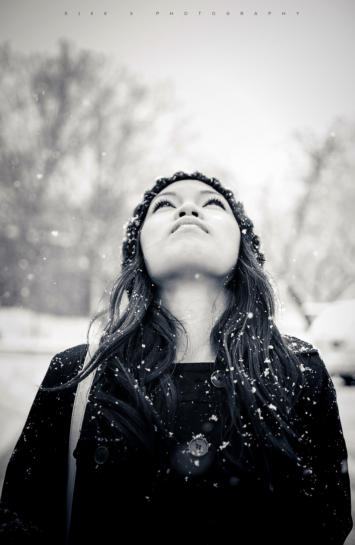 black and white winter portrait snow RadLab nikon d7000 bokeh