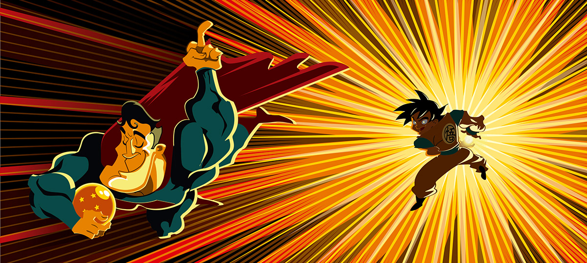 goku Superhombre esfera vs ilustracion dibujo caricatura personajes Combate lucha