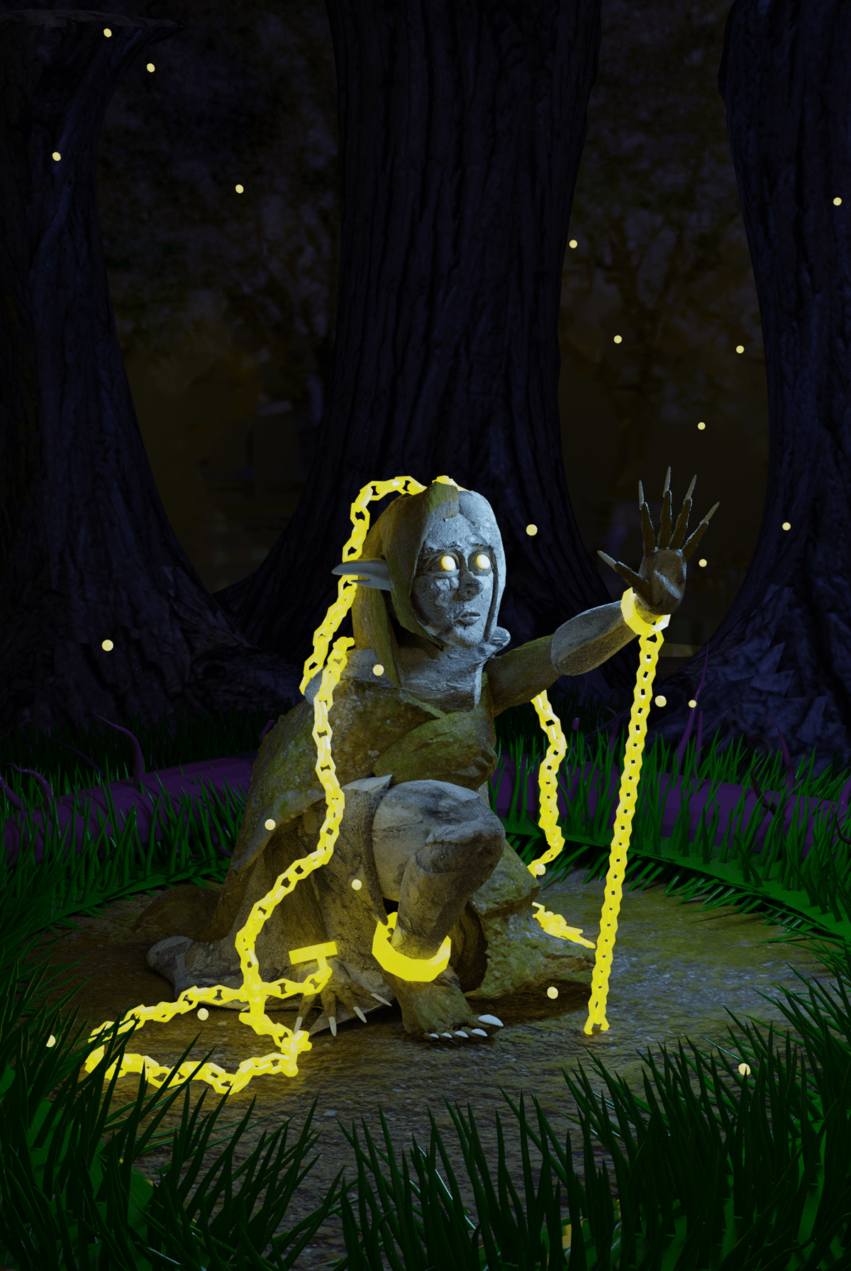 Character design  fantasy art forest ILLUSTRATION  Nature neon lights night photography Outdoor statue woman