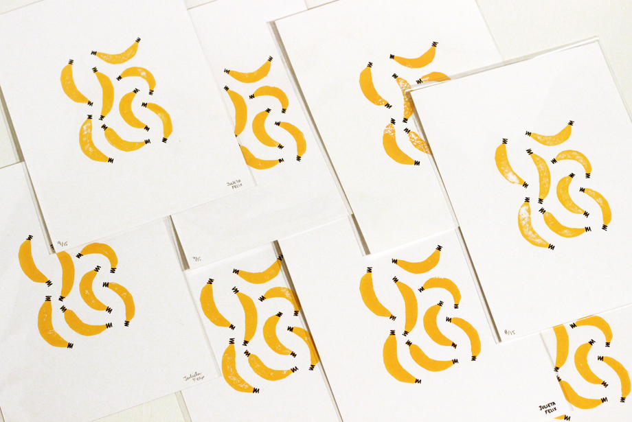 yellow banana Fruit block print print block carved stamp pattern iphone Mug  White
