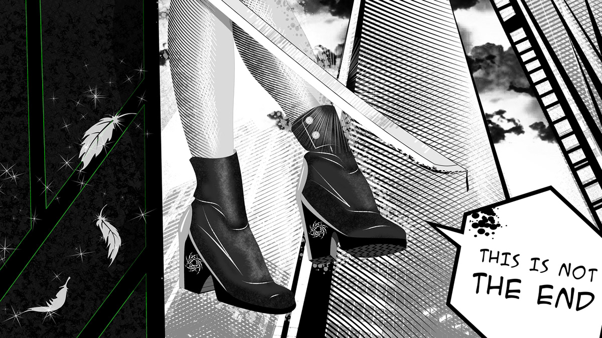 boots girl katana legs lineart roof SKY skyscrapers Sword ukraine