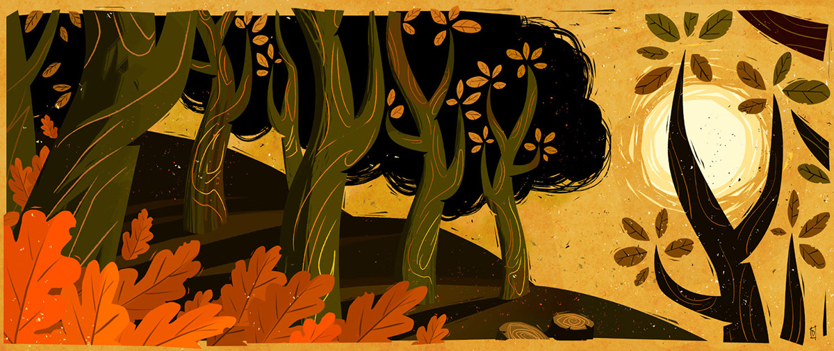  forest trees woodcut illustratorsireland