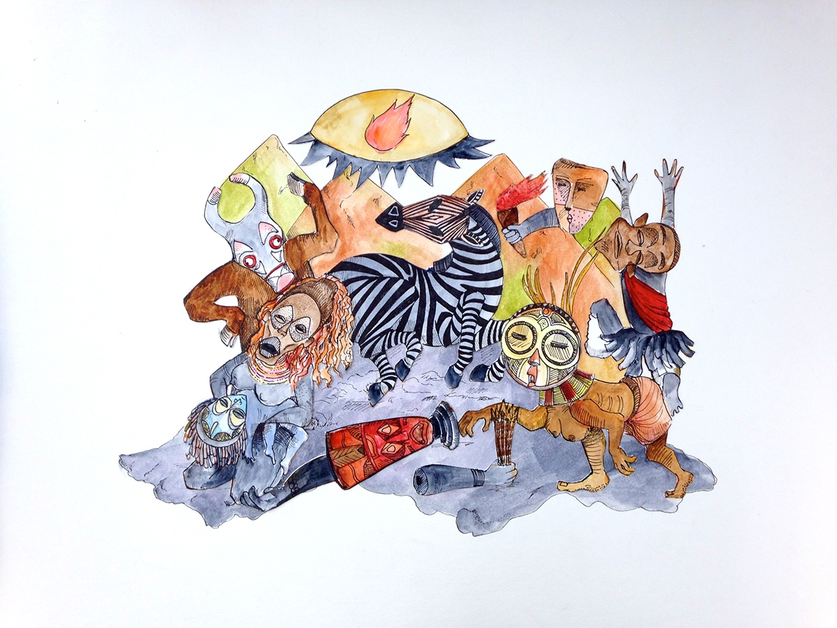 guernica pablo picasso african tribal watercolor collage pen