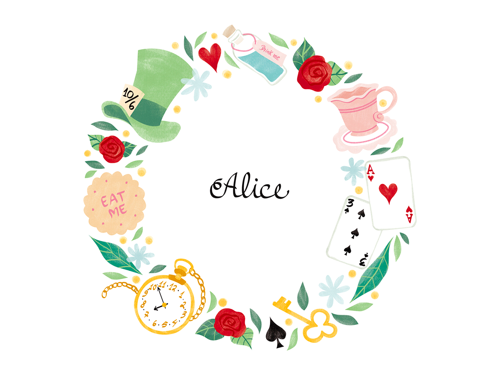 alice in wonderland Album icon design cards Roses key leaves cup eat me dri...