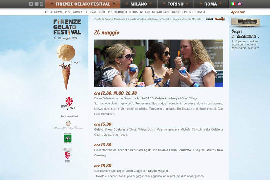 Gelato Festival firenze  sito web  web site  CSM Internet  festival site