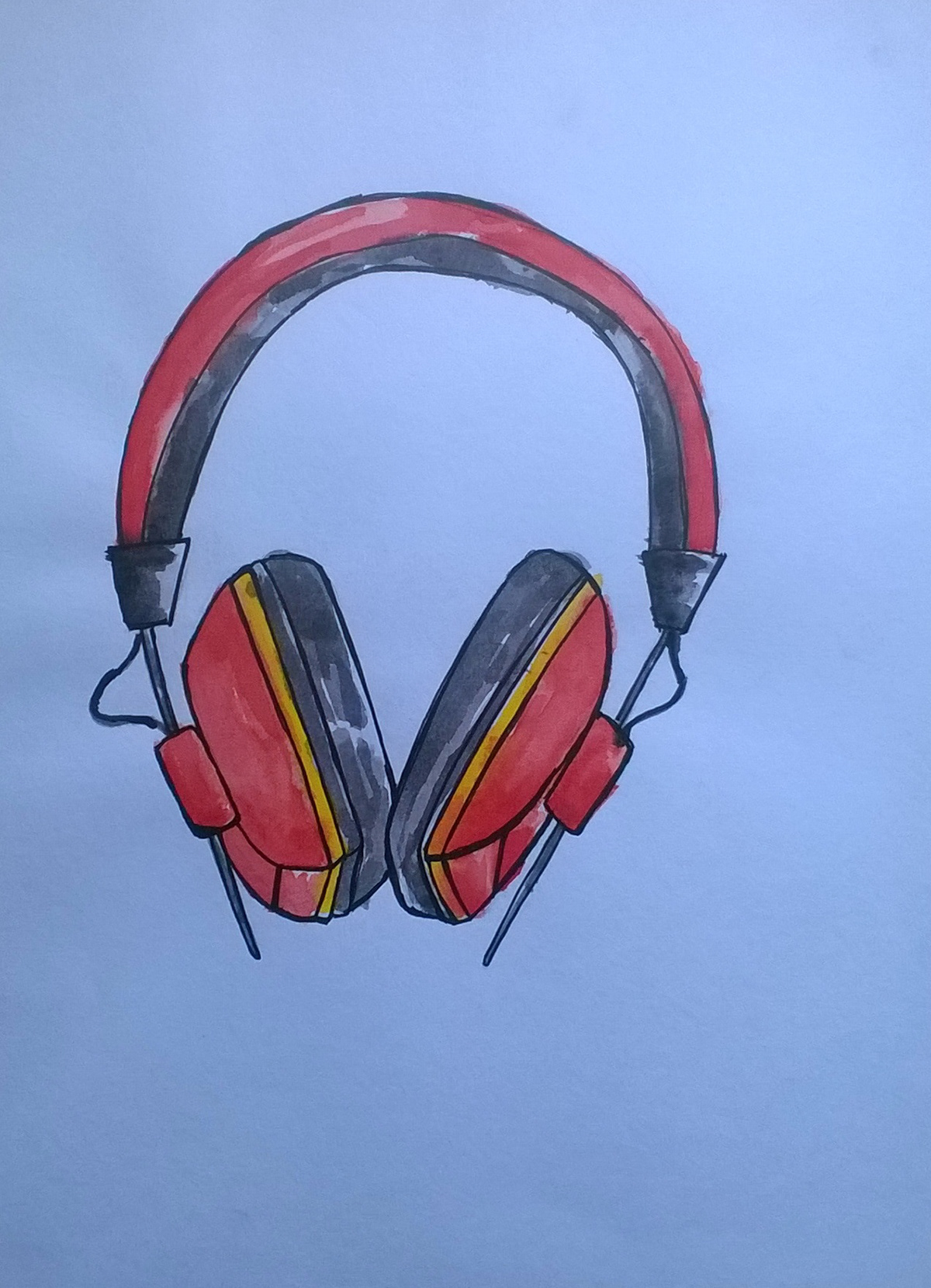 headphone headphones Budweiser red black charcoal watercolor ecoline colors color