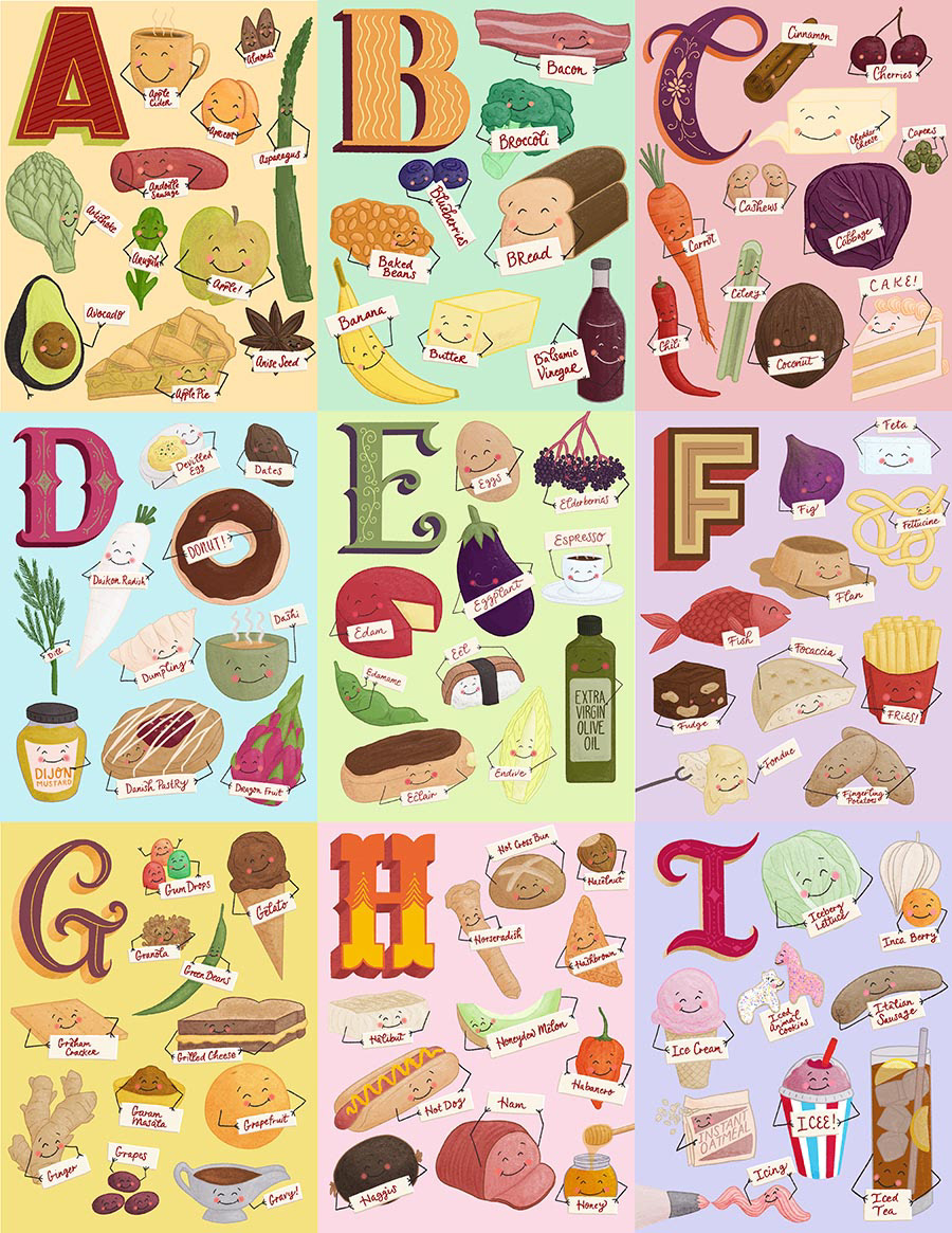 alphabet Drop Cap Food  food alphabet food art food drawing food illustration food lettering lettering letters