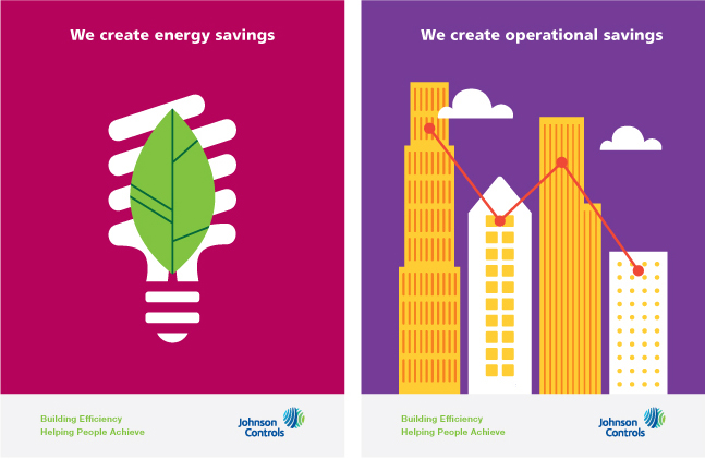 johnson controls building efficiency energy green blue posters identity brand icons people Global Sustainable