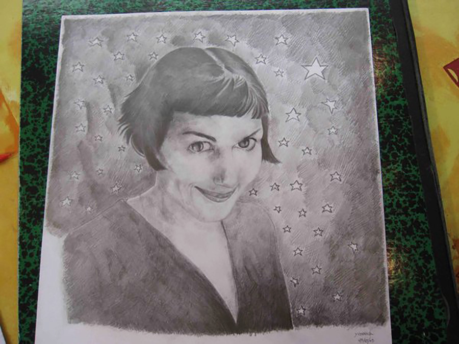 Amelie Poulain Film   movie Audrey Tautou portrait Drawing  dessin montmartre jean pierre jeunet Paris
