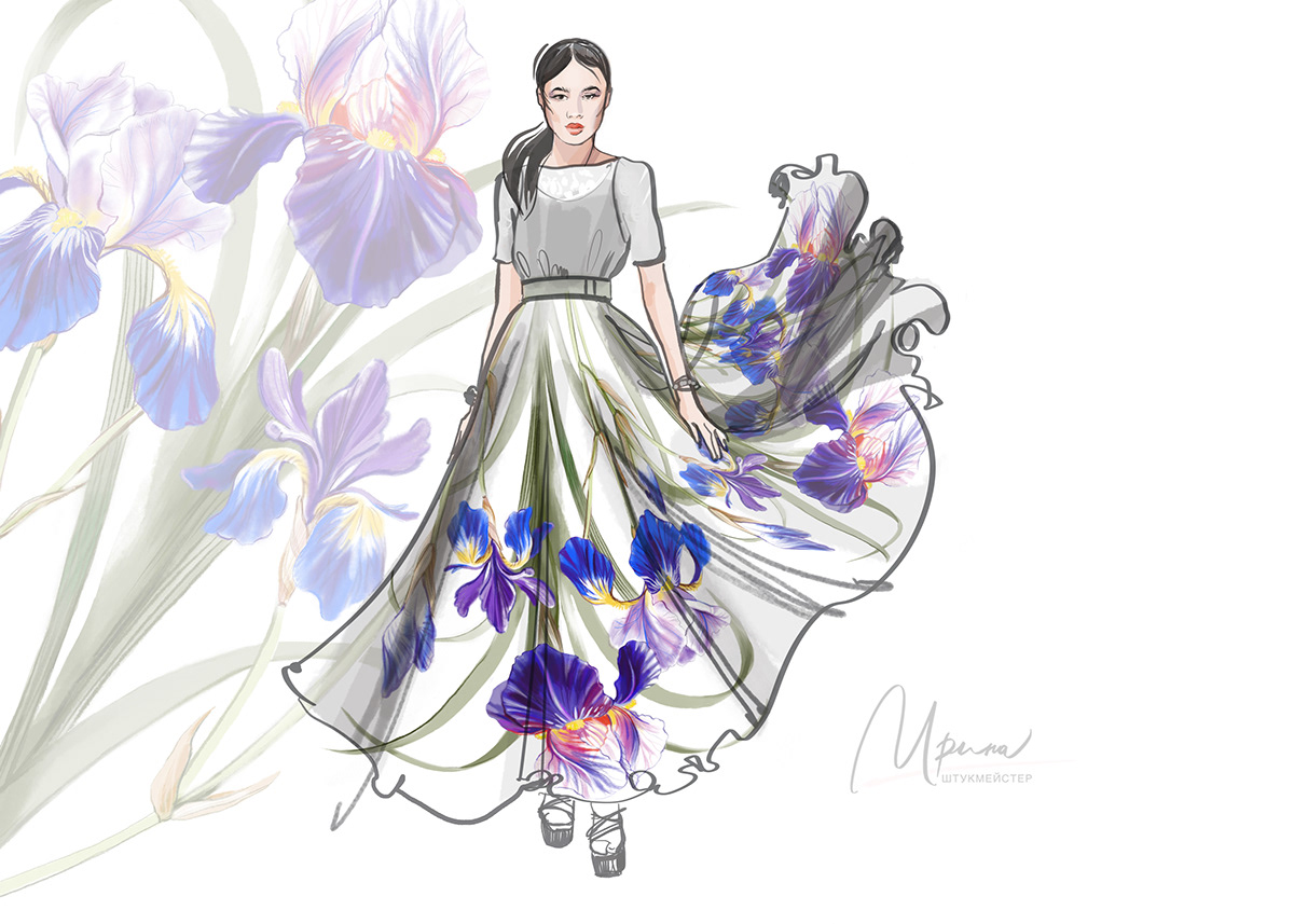 artwork Clothing Digital Art  Drowing Fashion  floral ILLUSTRATION  Irises pattern print
