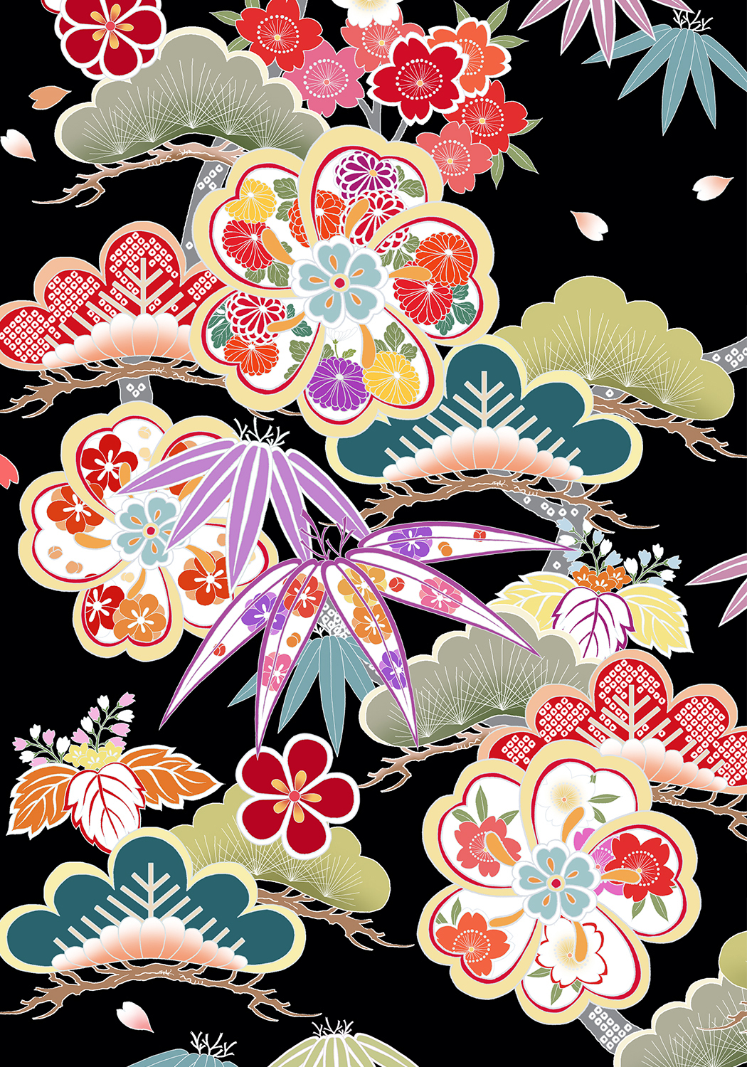 floral japanese old ball cherry tree pattern pattern plum pine pattern