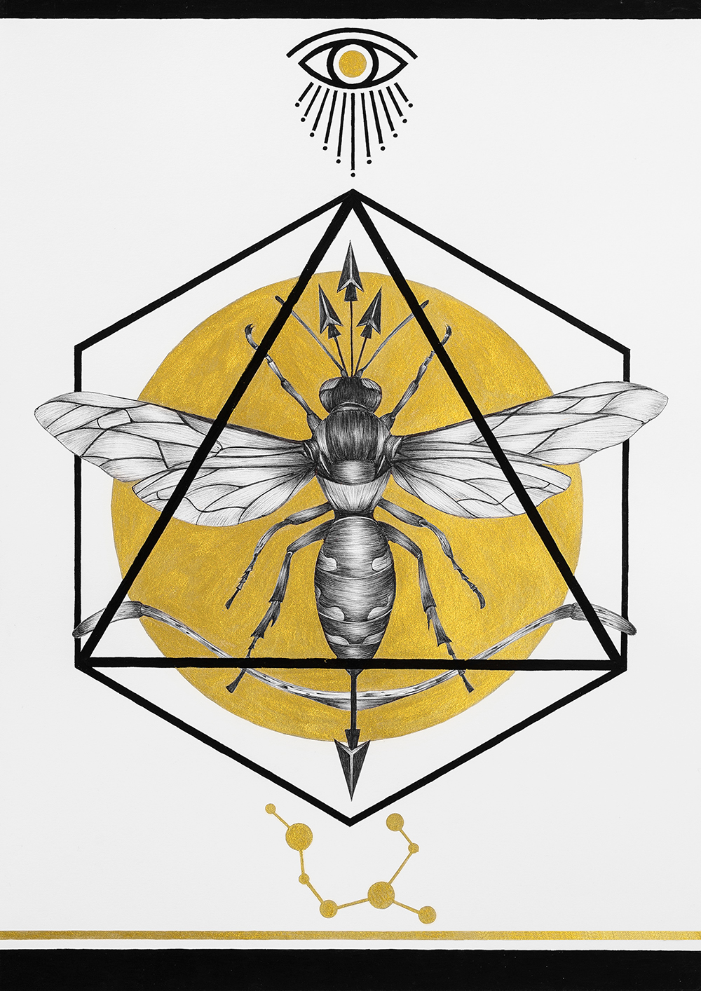 zodiac Insects gold ink ballpoint pen black and white
