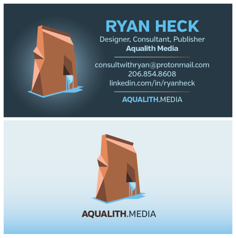 Front and back view of the Aqualith Media business cards