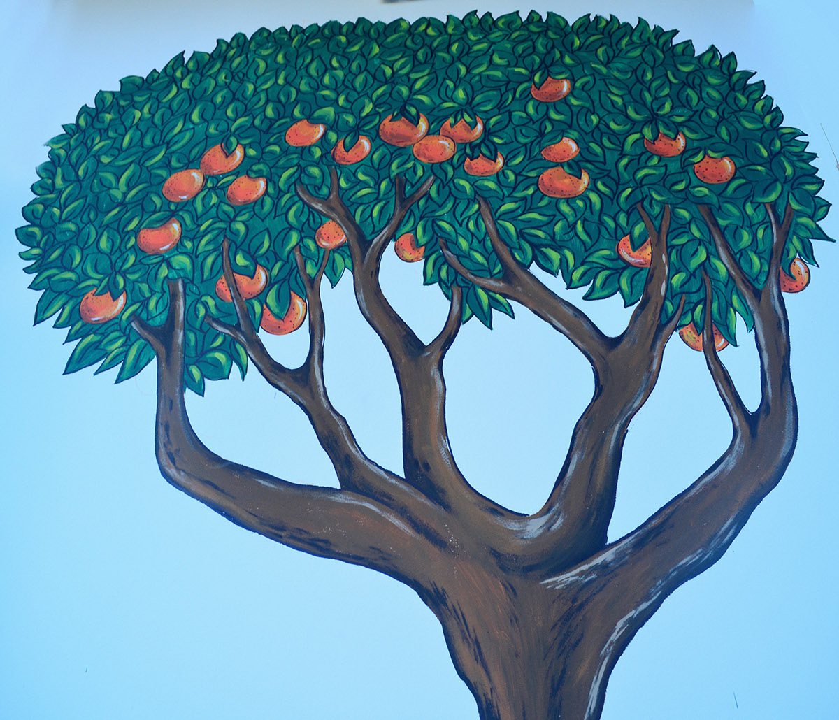 mandarini cafe wall wallpainting girl Tree  selfie hand iphone ink acrylic handmade