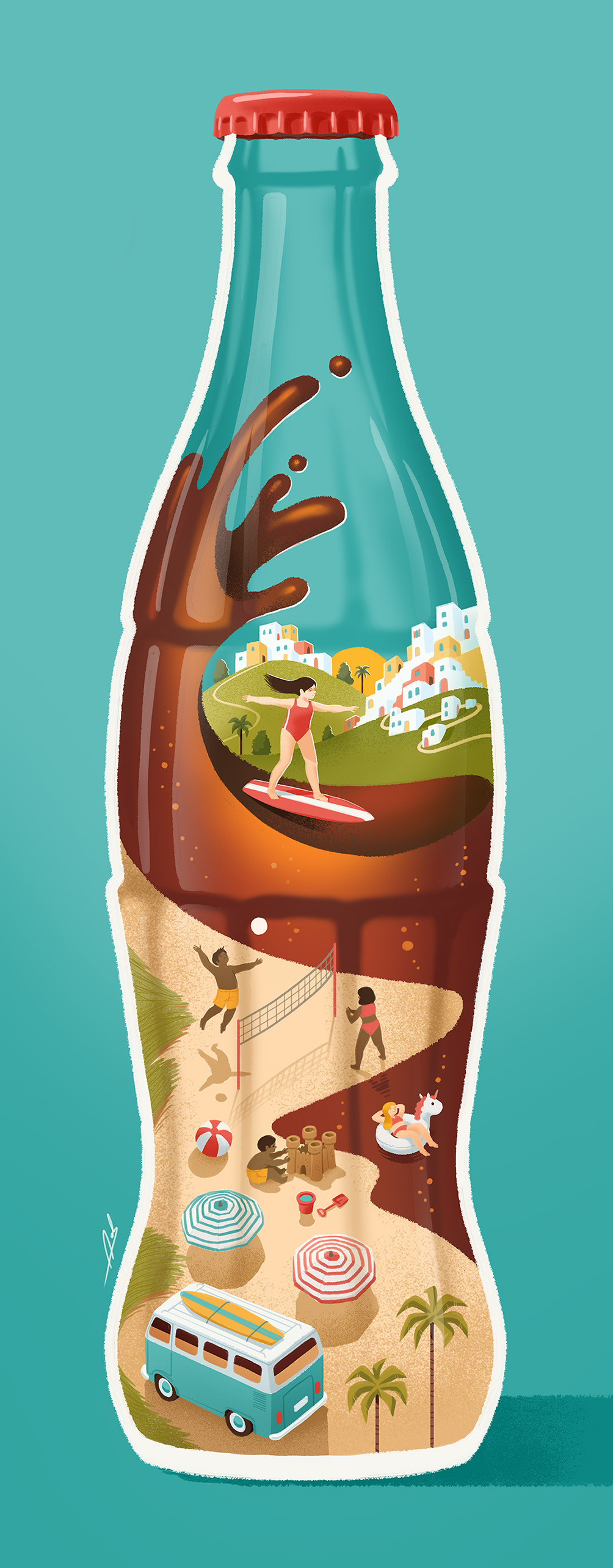calendar coke drink summer kids ILLUSTRATION  bottle Ocean Holiday