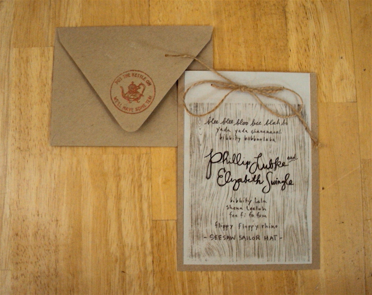 rustic invite Invitation wood wood grain TWINE lubke vellum Kraft paper bag antique kettle copper backwoods